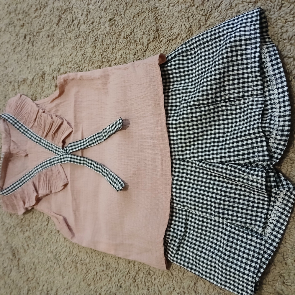 Pink Top and Gingham Skirt Set